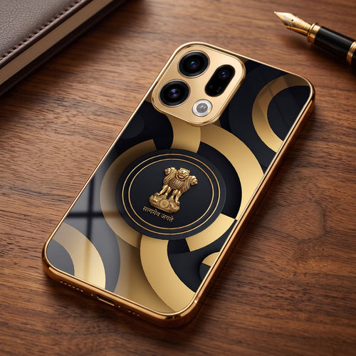 Oppo Find X9 5G Royal Emblem Gold Electroplated Glass Phone Back Case