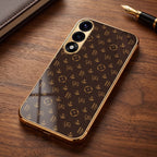 Oneplus Nord 5 5G Luxury Monogram Brown Gold Electroplated Glass Phone Back Case