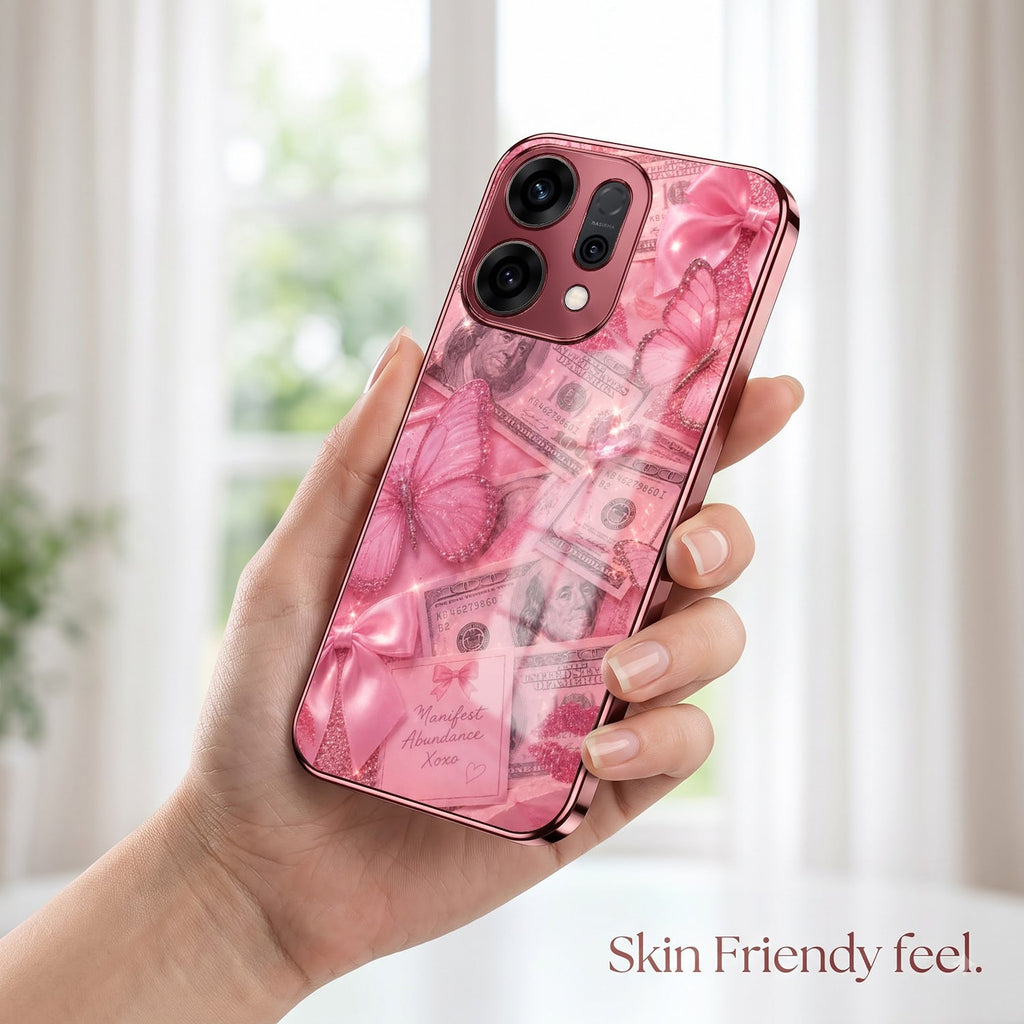 Oppo Reno 14 5G Luxury Dollar Butterfly Pink Electroplated Glass Phone Back Case