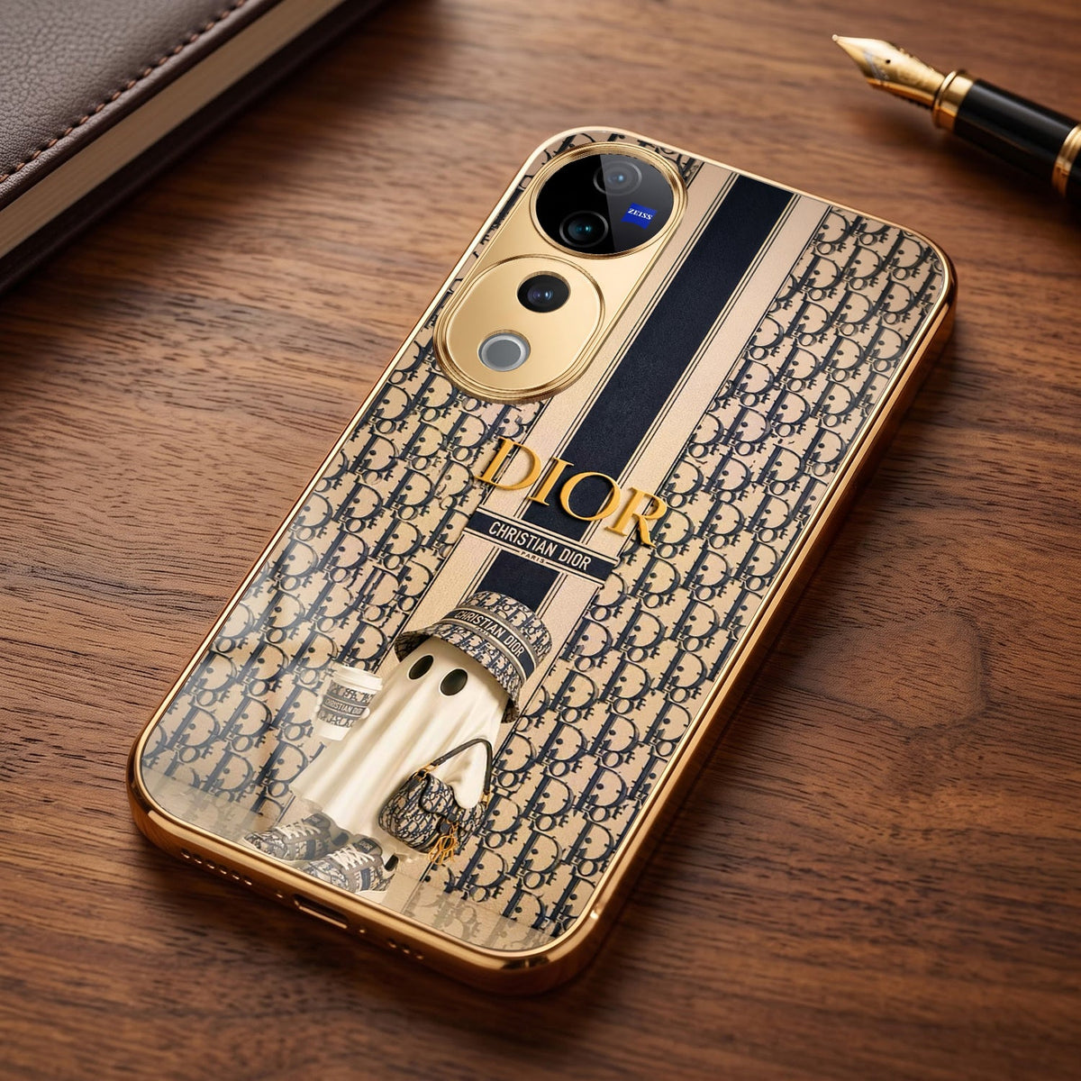 Vivo V40 Pro 5G Luxury Dior Gold Electroplated Glass Phone Back Case