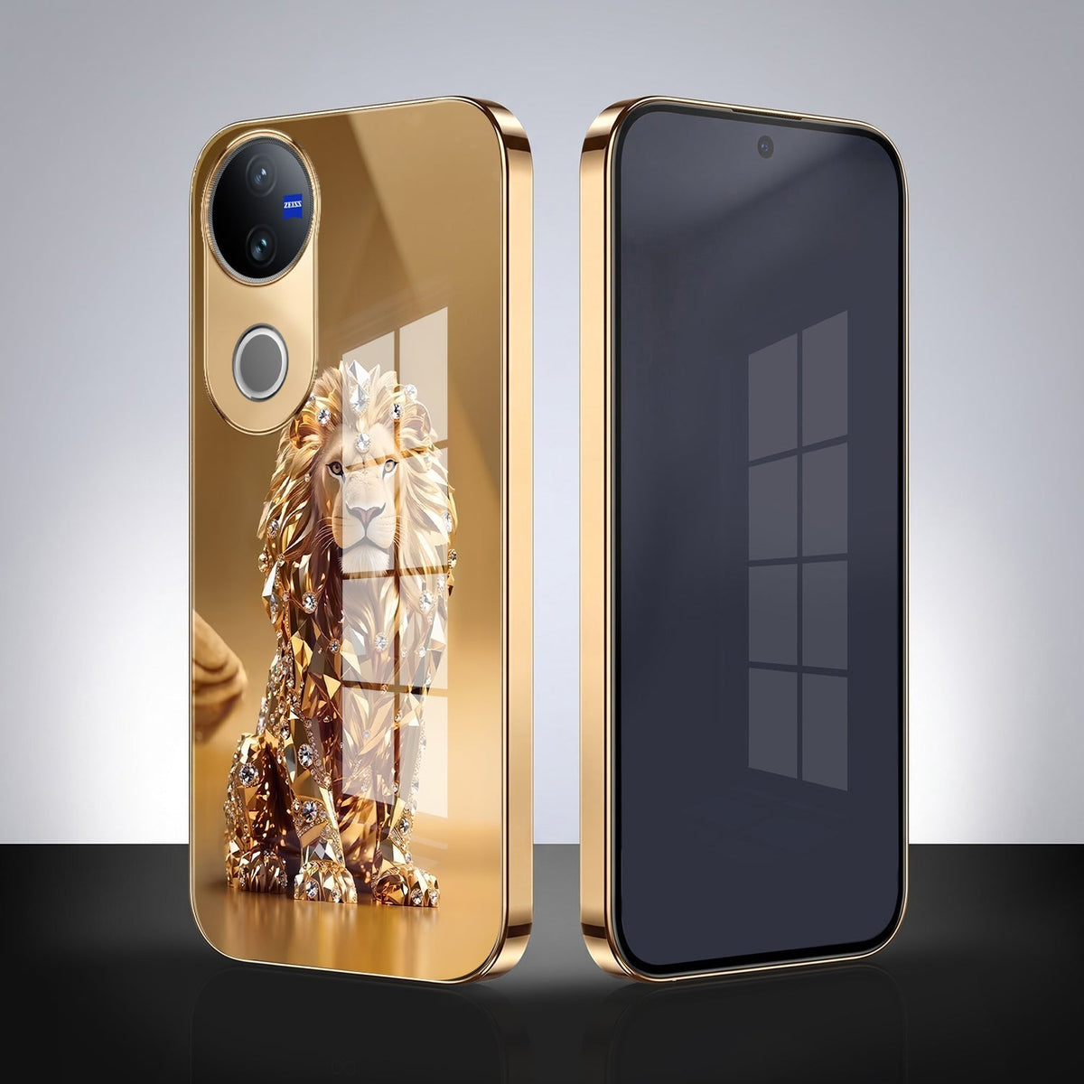 Vivo T4R 5G Luxury Lion Gold Electroplated Glass Phone Back Case