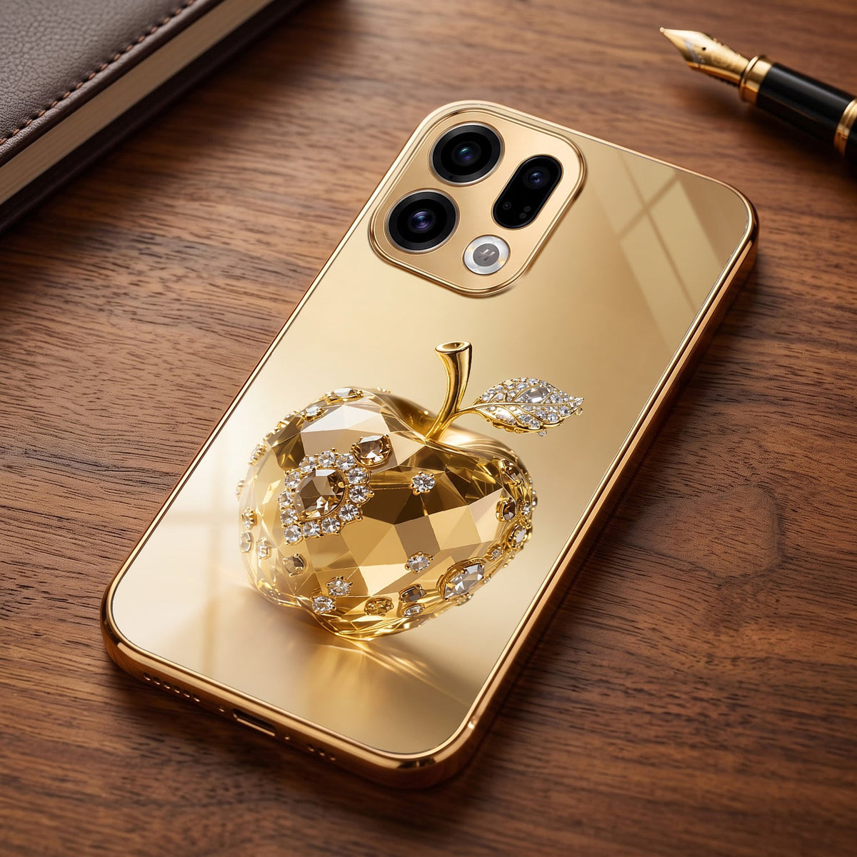 Oppo Find X9 5G Golden Apple Gold Electroplated Glass Phone Back Case