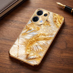 Oppo Reno 13 5G Golden Feather Marble Gold Electroplated Glass Phone Back Case