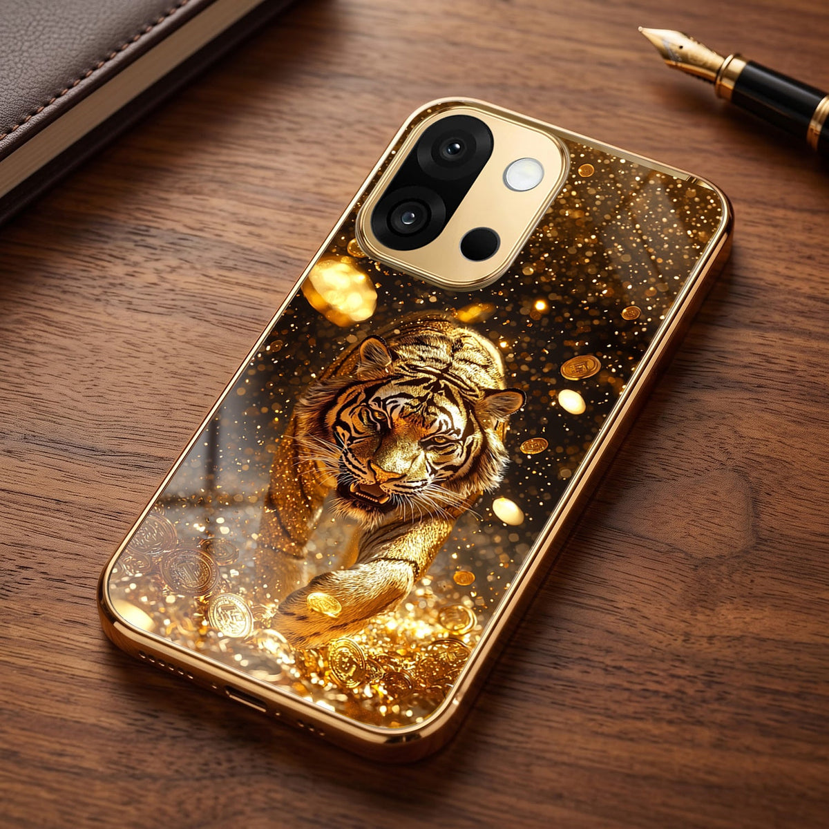 OnePlus 13s 5G Luxury Tiger Gold Electroplated Glass Phone Back Case