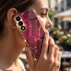 Oneplus Nord 5 5G Luxury Crimson Marble Gold Electroplated Glass Phone Back Case