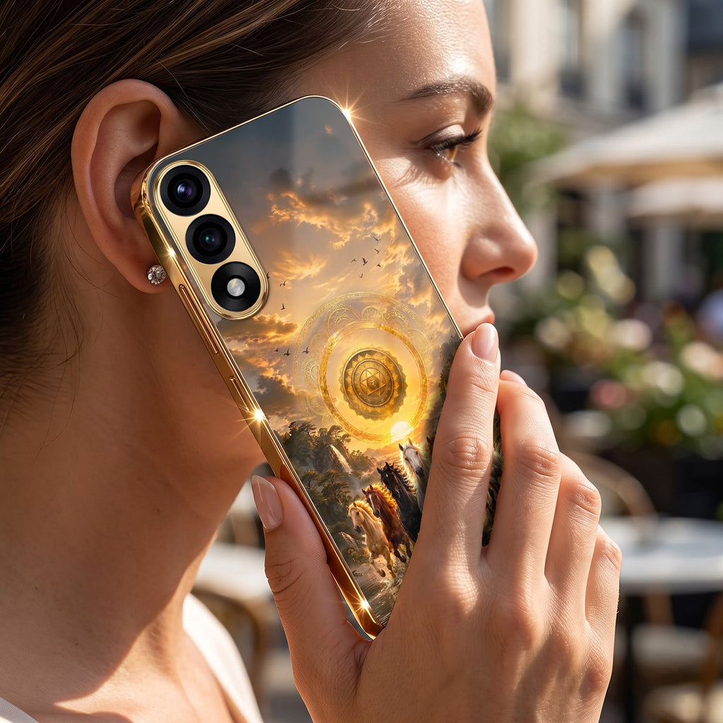 Oneplus Nord 5 5G Celestial Seven Horses Gold Electroplated Glass Phone Back Case