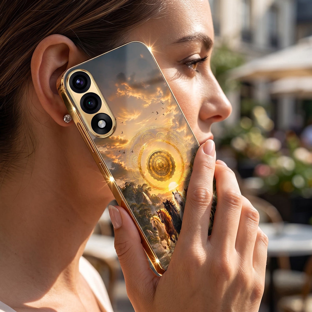 Oneplus Nord 5 5G Celestial Seven Horses Gold Electroplated Glass Phone Back Case