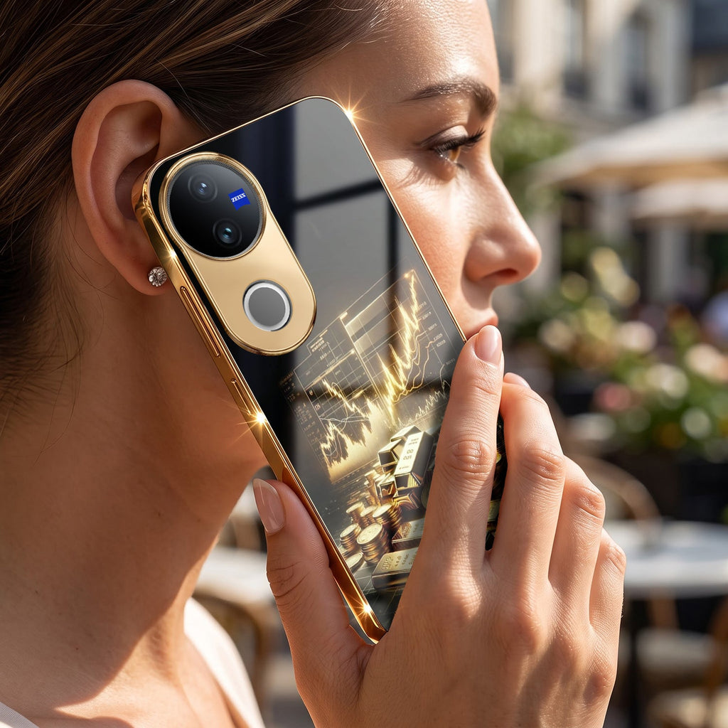 Vivo V50 5G Luxury Wealth Trader Gold Electroplated Glass Case