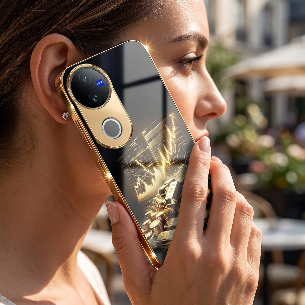 Vivo V50 5G Luxury Wealth Trader Gold Electroplated Glass Case