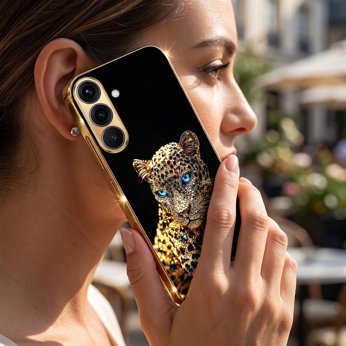 Samsung Galaxy A56 5G Panther Gold Electroplated Glass Phone Back Case