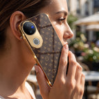 Vivo V50 5G Luxury Monogram Brown Electroplated Gold Glass Case