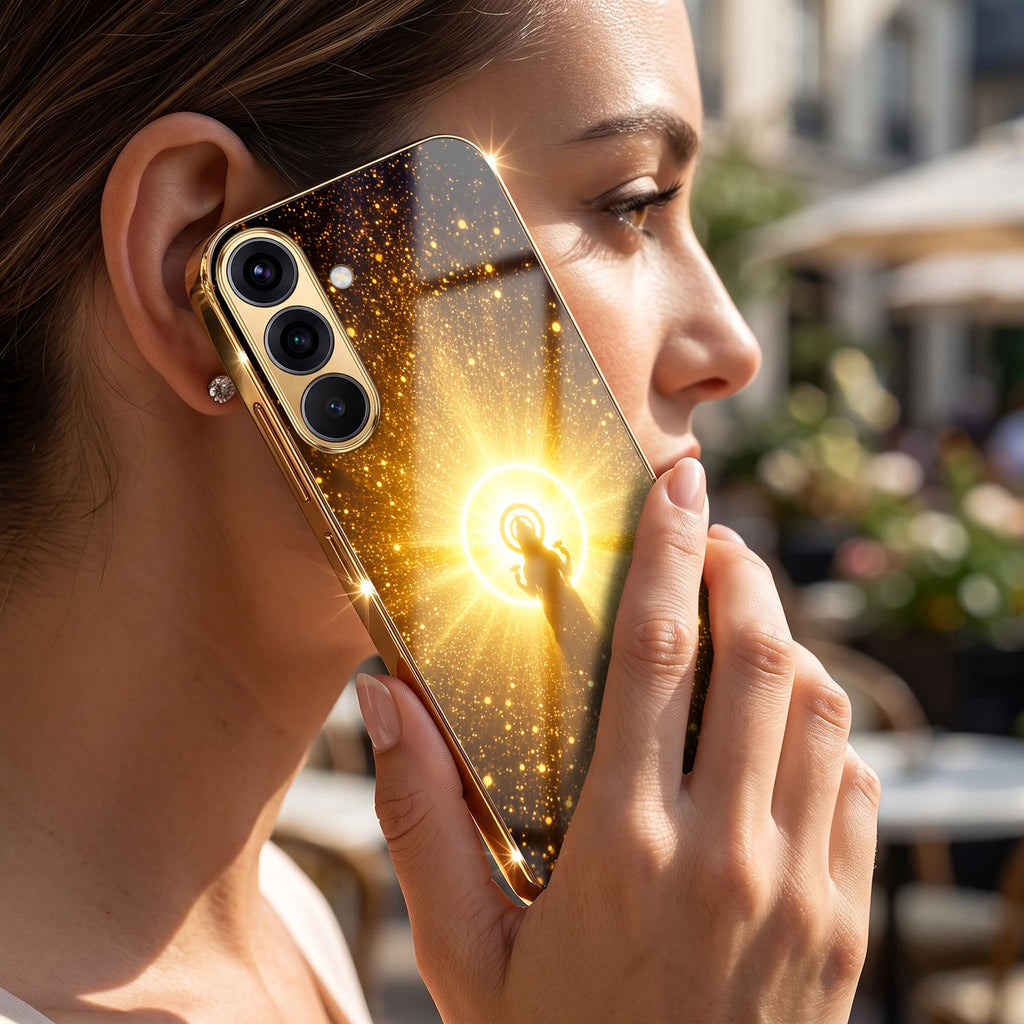 Samsung Galaxy A56 5G Lakshmi Sacred Gold Electroplated Glass Phone Back Case