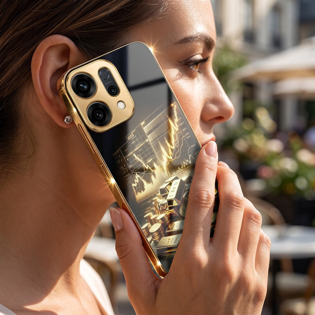 Oppo Reno 14 5G Luxury Wealth Trader Gold Electroplated Glass Case