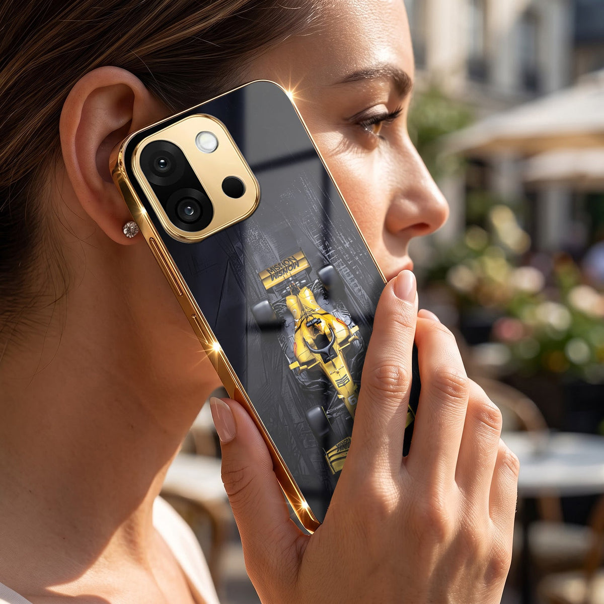 OnePlus 13s 5G F1 Racing Car Gold Electroplated Glass Phone Back Case