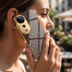 Vivo V40 Pro 5G Luxury Monogram Brown Electroplated Gold Glass Case