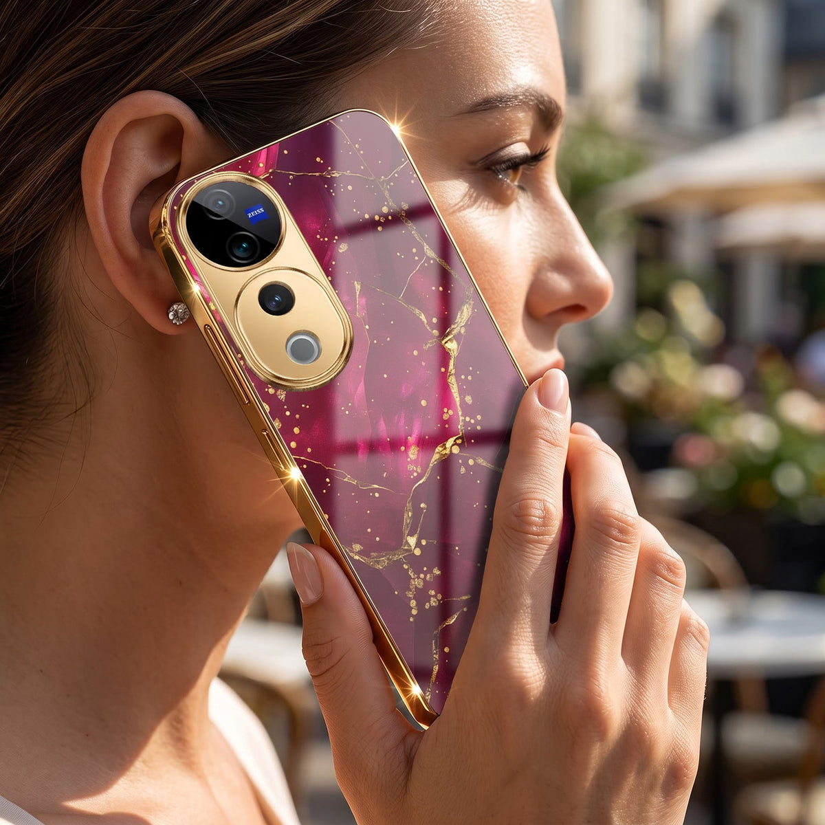 Vivo V40 Pro 5G Luxury Crimson Gold Marble Electroplated Glass Case