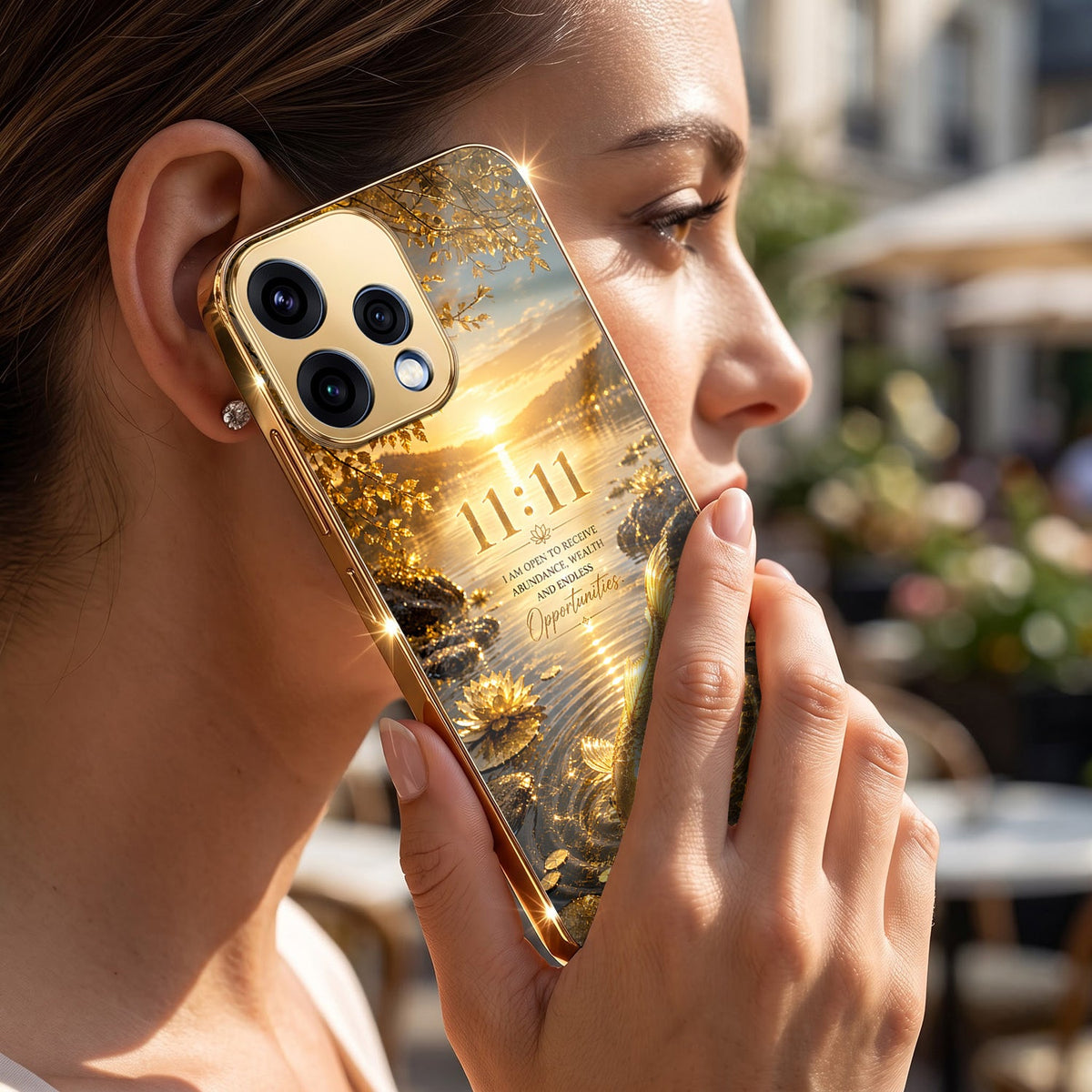 Oppo Reno 15 5G 11:11 Manifestation Gold Electroplated Glass Phone Back Case