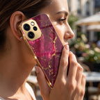 Oppo Reno 15 Mini 5G Luxury Crimson Gold Marble Electroplated Glass Case