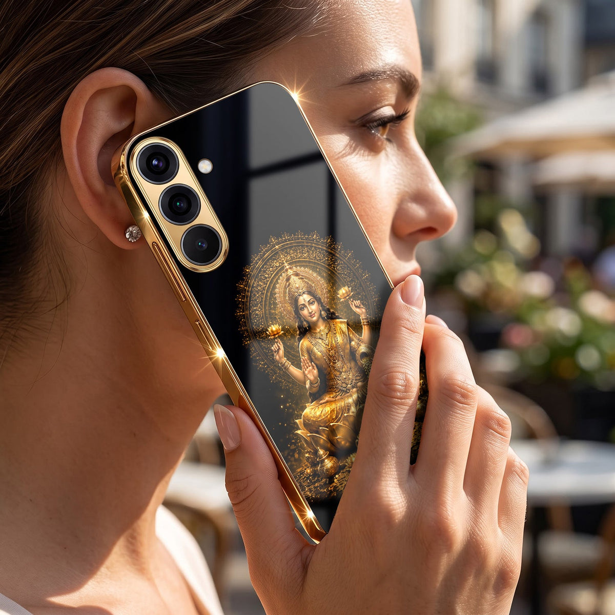 Samsung Galaxy A56 5G Golden Maa Lakshmi Gold Electroplated Glass Phone Back Case