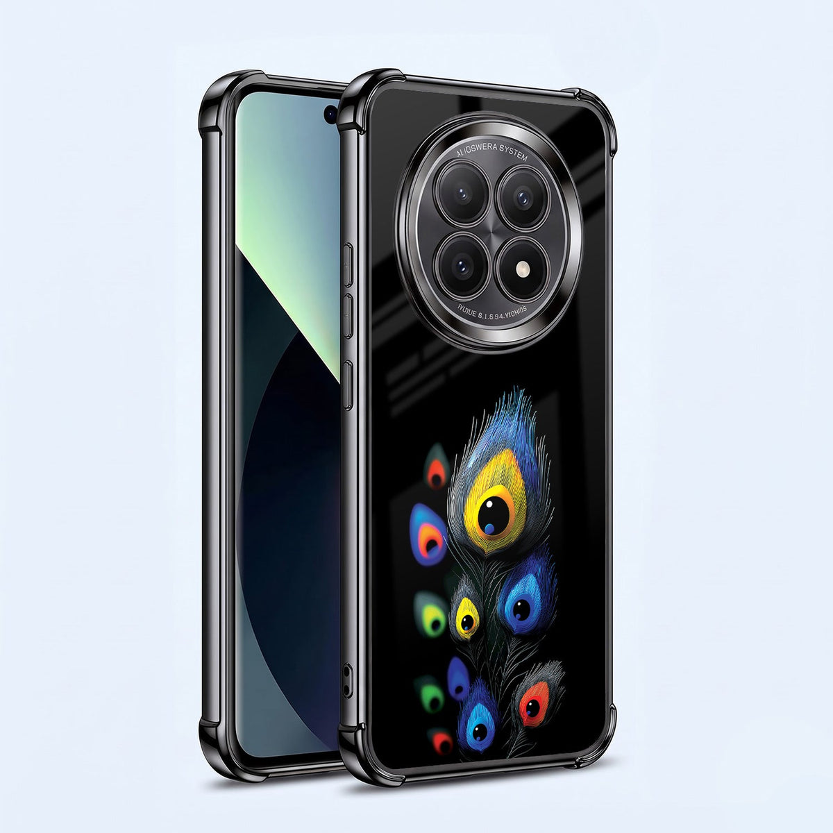 Oppo F29 5G Multi-Feather Peacock Black Airbags Printed Back Case