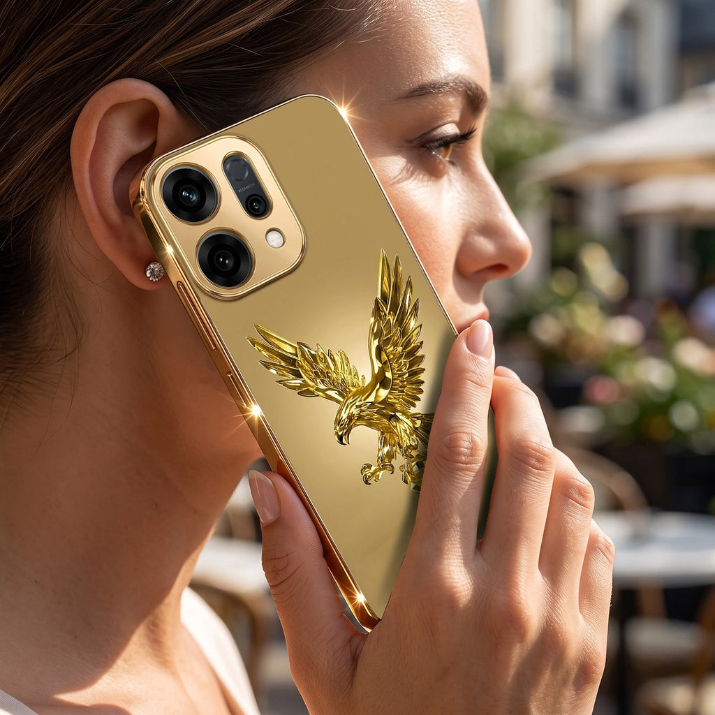 Oppo Reno 14 5G Golden Eagle Gold Electroplated Glass Phone Back Case