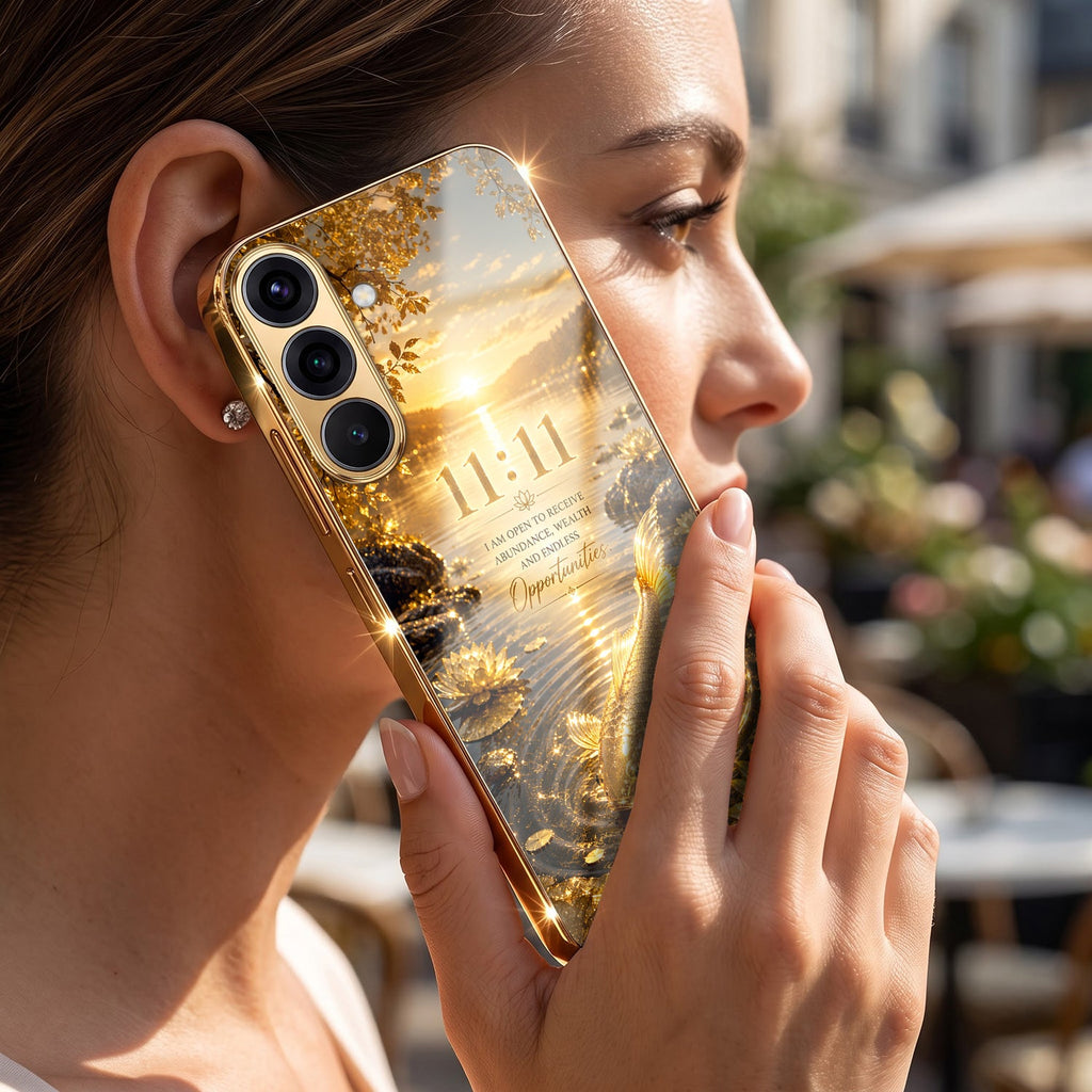 Samsung Galaxy A56 5G 11:11 Manifestation Gold Electroplated Glass Phone Back Case