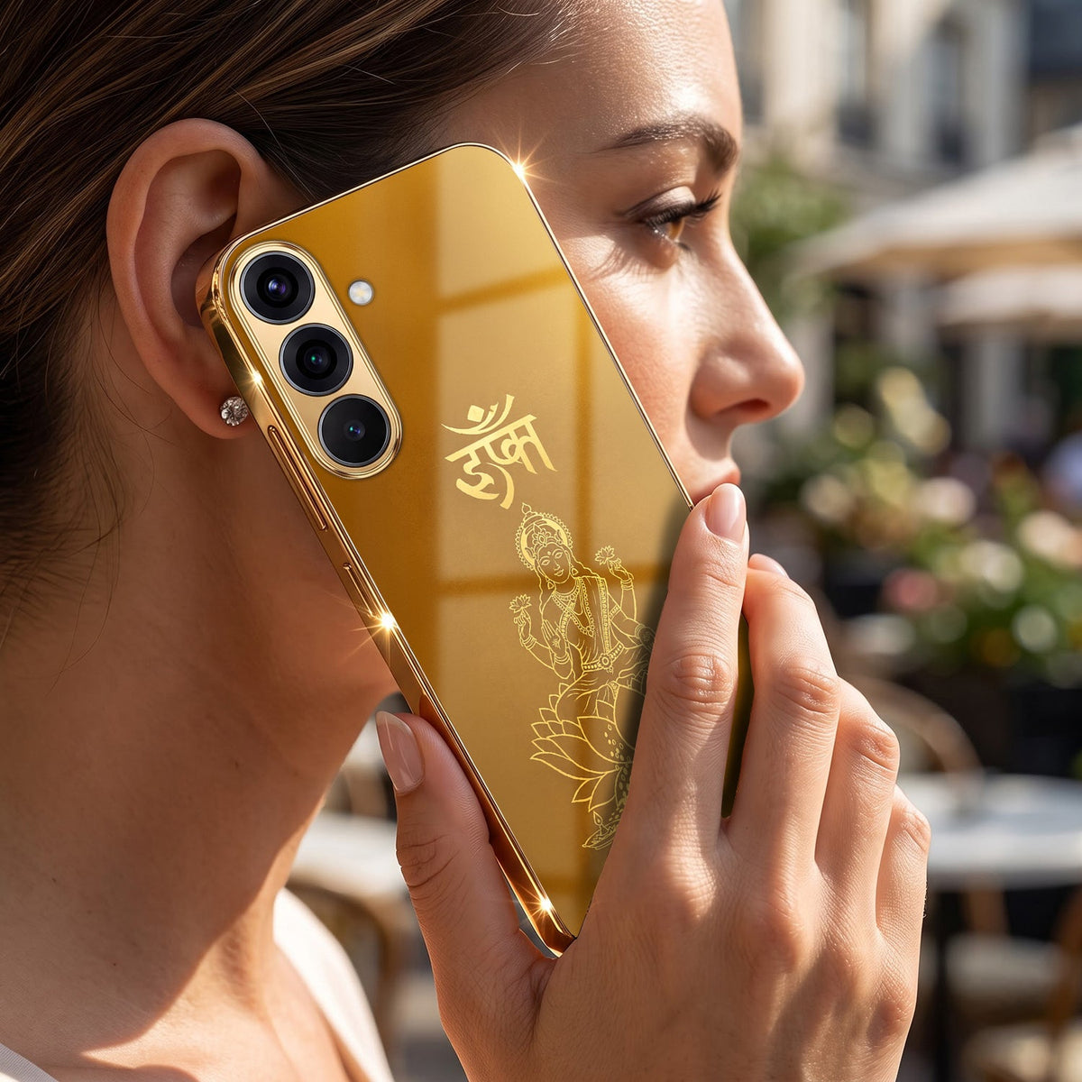 Samsung Galaxy A56 5G Shree Lakshmi Divine Gold Electroplated Glass Phone Back Case