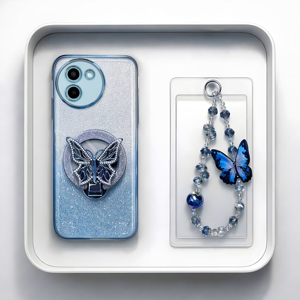 Vivo T3x 5G Stunning Shimmer Electroplating Butterfly Stand Charm Case