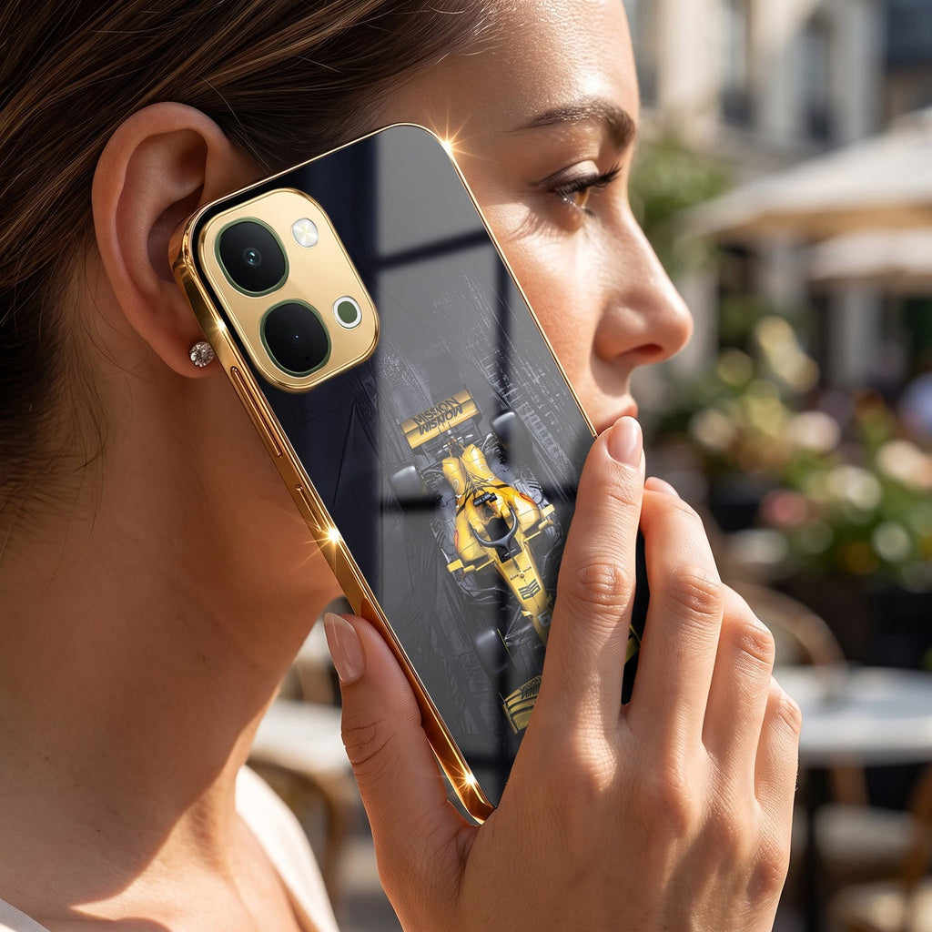 Vivo Y51 Pro 5G F1 Racing Car Gold Electroplated Glass Phone Back Case