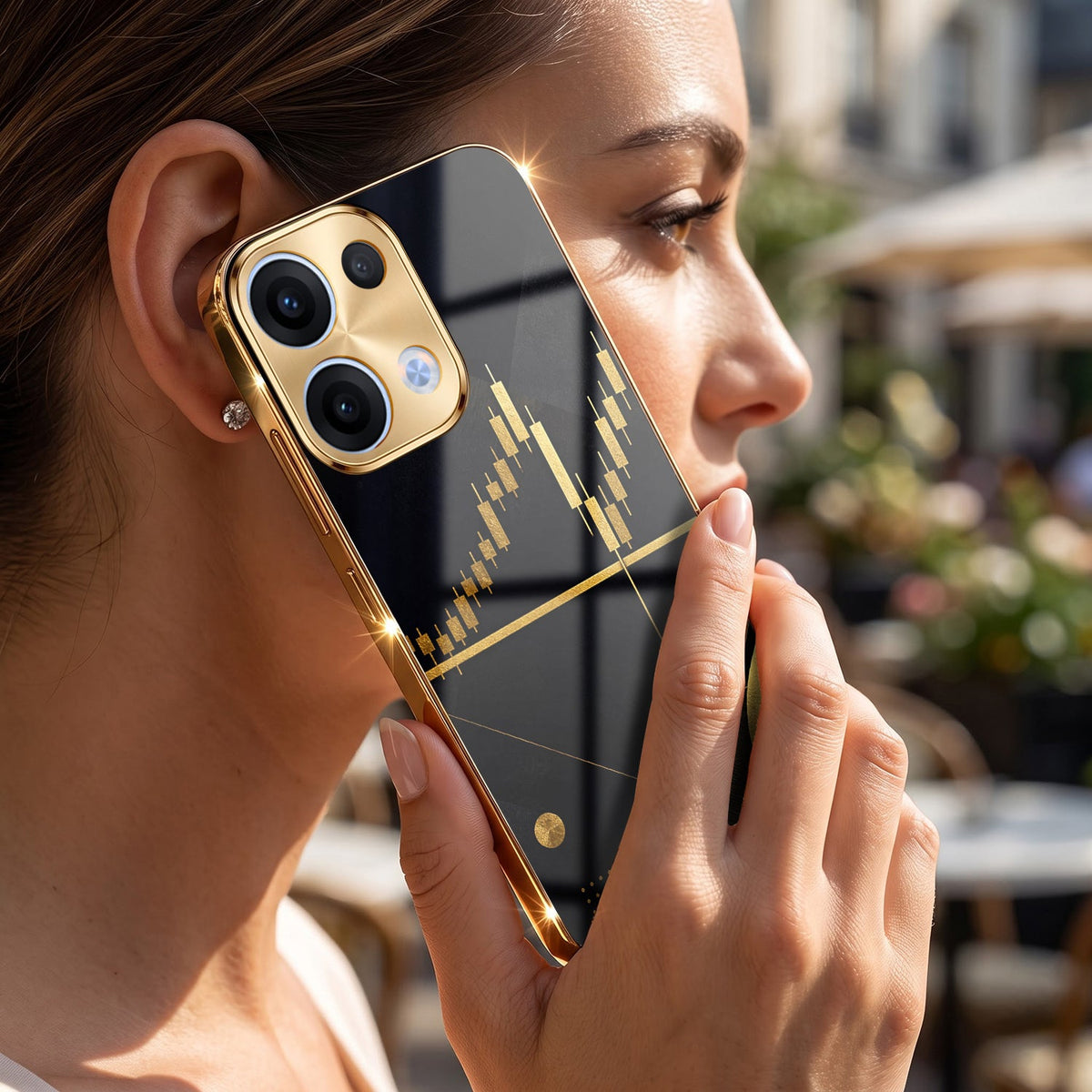 Oppo Reno 13 5G Trading Candles Gold Electroplated Glass Case