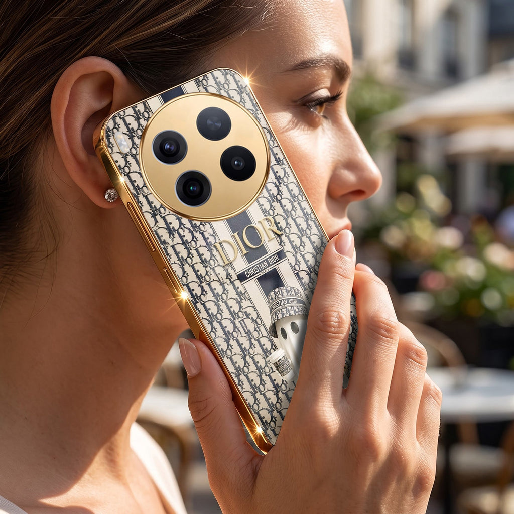 Vivo X300 Pro 5G Luxury Dior Gold Electroplated Glass Phone Back Case