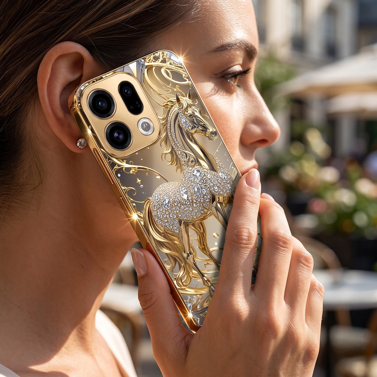 Oppo Find X9 5G Luxury Horse Texture Gold Electroplated Glass Phone Back Case