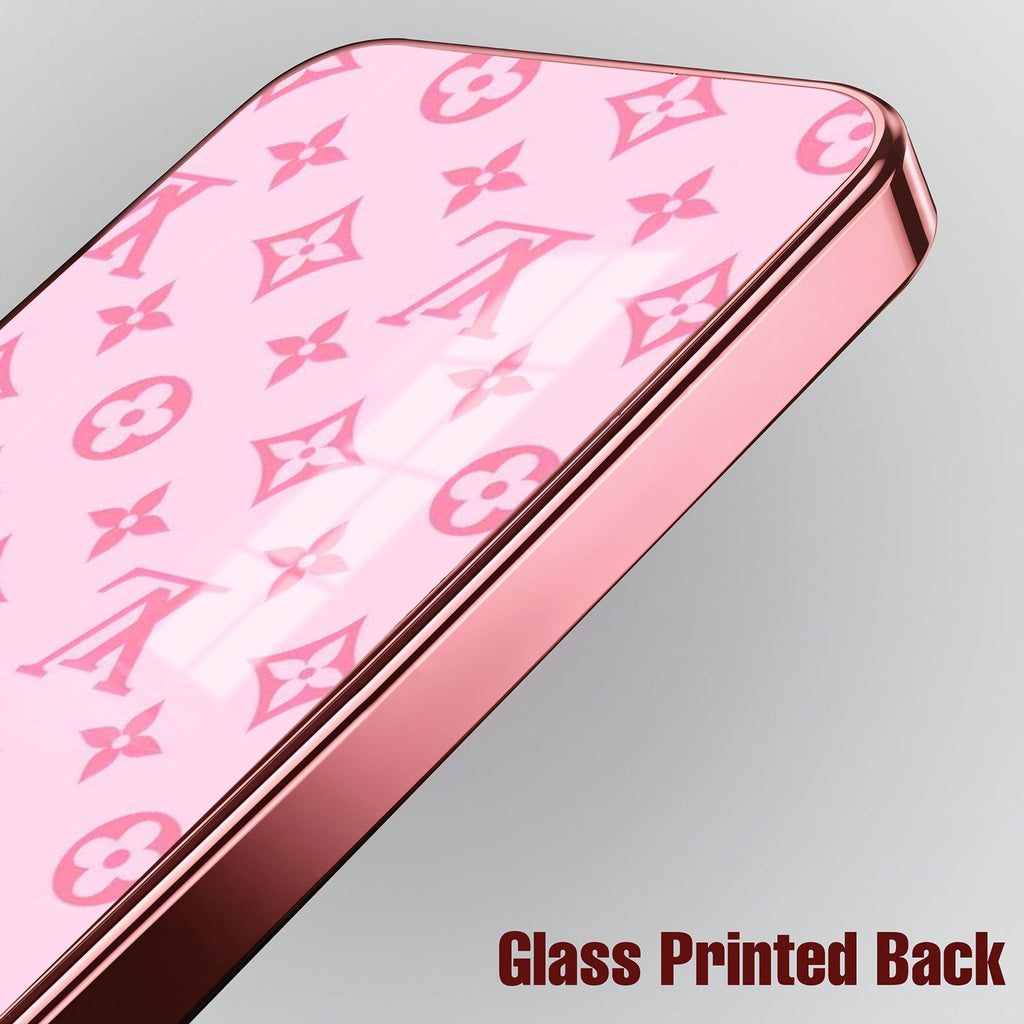 Redmi Note 15 Pro+ 5G Luxury Monogram Pink Electroplated Glass Phone Back Case