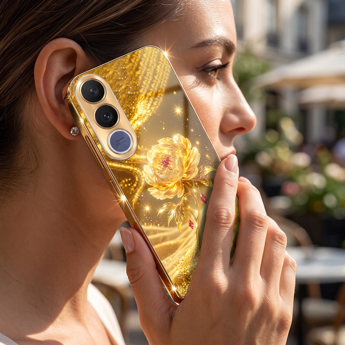 Vivo V70 FE 5G Golden Rose Elegance Gold Electroplated Glass Phone Back Case