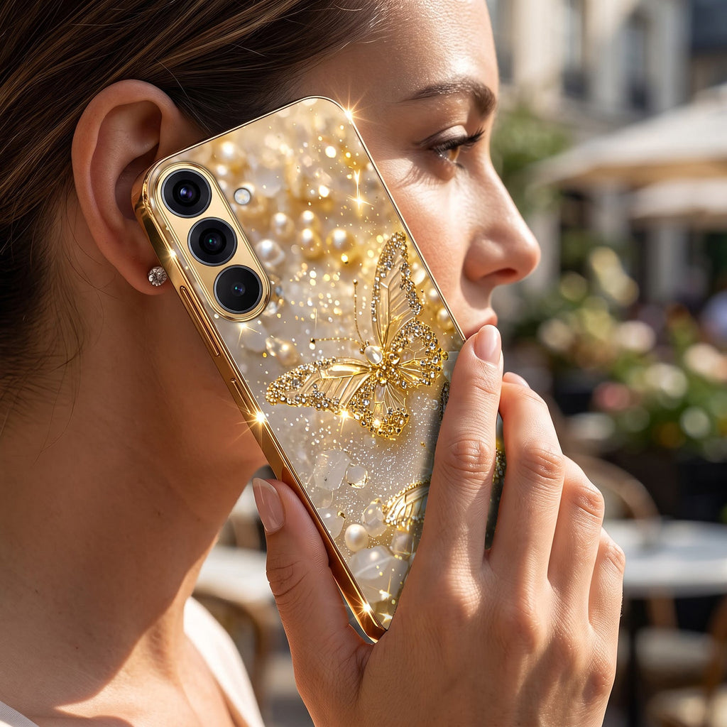 Samsung Galaxy A56 5G Golden Butterfly Gold Electroplated Glass Phone Back Case
