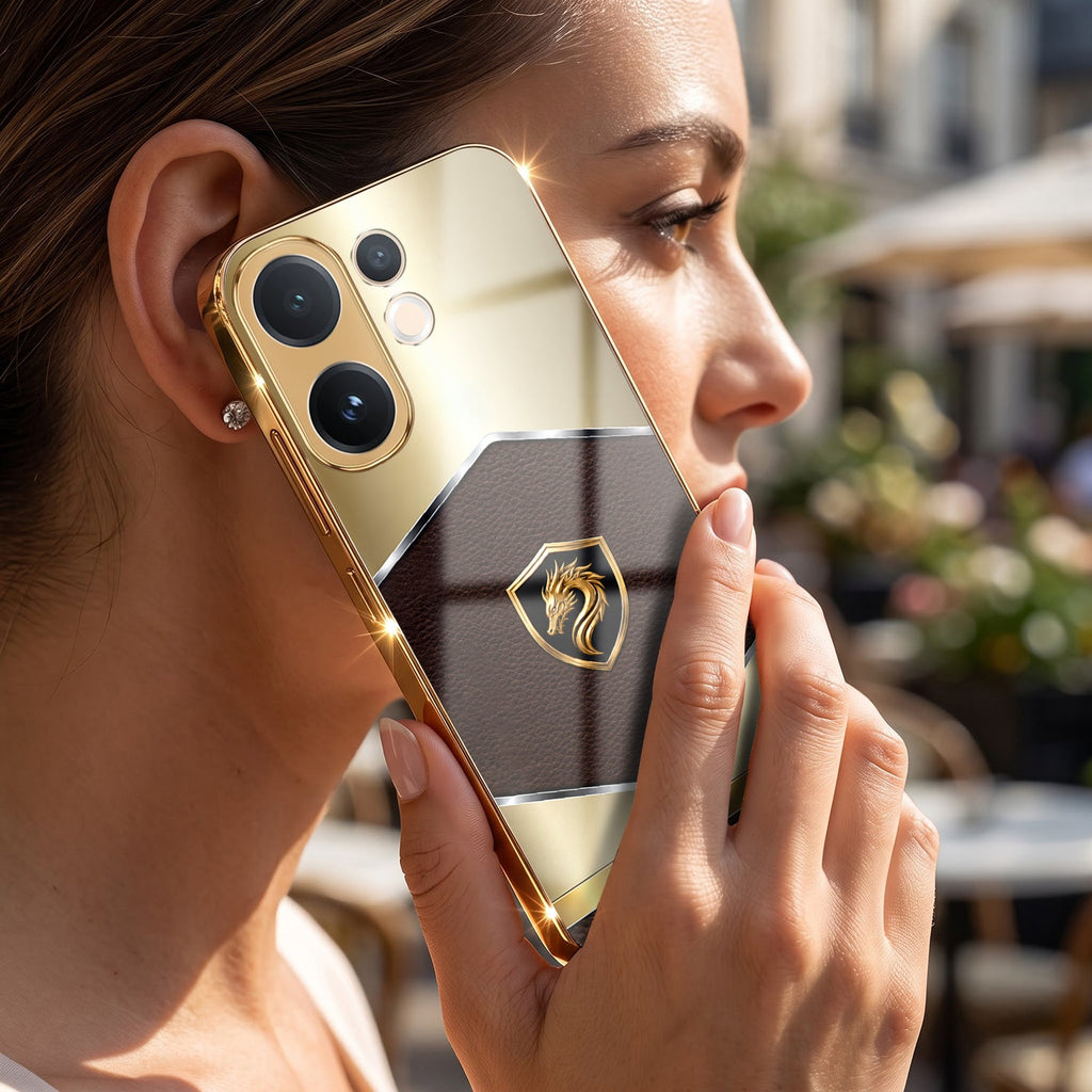 Vivo V60e 5G Dragon Crest Gold Electroplated Glass Phone Back Case