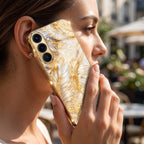 Samsung Galaxy A56 5G Golden Feather Marble Gold Electroplated Glass Phone Back Case