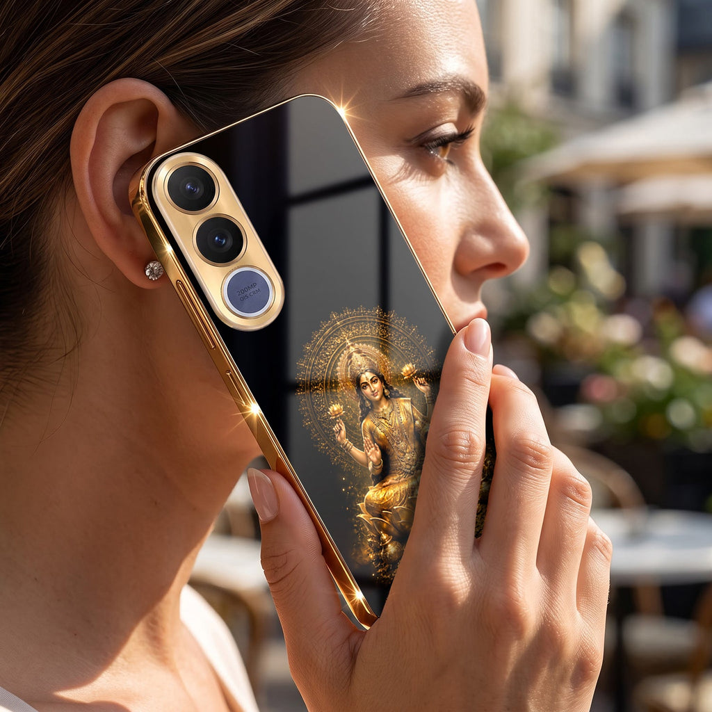 Vivo V70 FE 5G Golden Maa Lakshmi Gold Electroplated Glass Phone Back Case