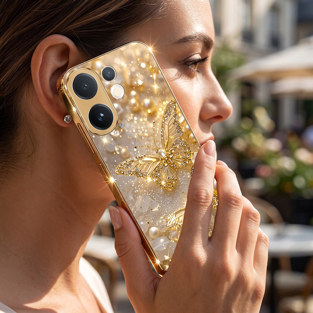 Vivo T4 Pro 5G Golden Butterfly Gold Electroplated Glass Phone Back Case