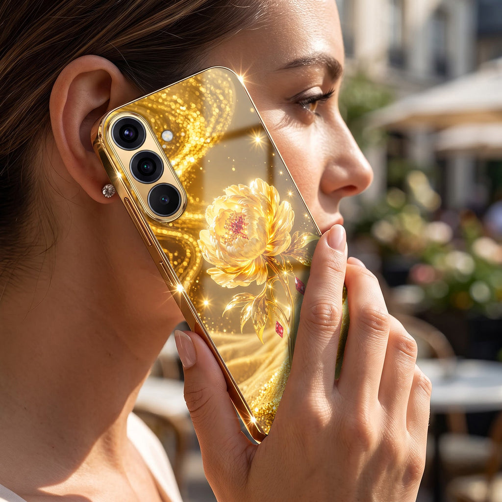 Samsung Galaxy A56 5G Golden Rose Elegance Gold Electroplated Glass Phone Back Case