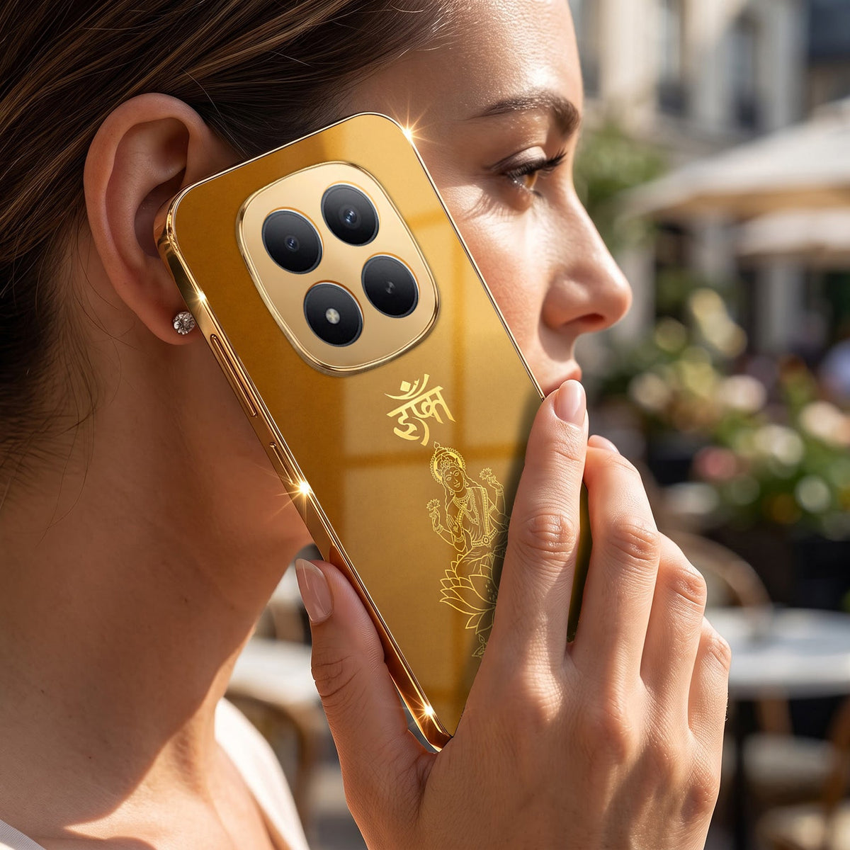 Redmi Note 15 Pro+ 5G Shree Lakshmi Divine Gold Electroplated Glass Phone Back Case