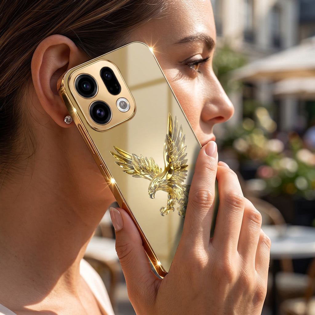 Oppo Find X9 5G Golden Eagle Gold Electroplated Glass Phone Back Case