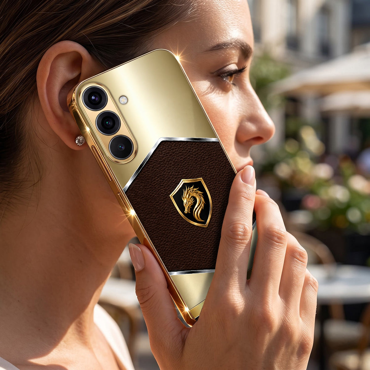 Samsung Galaxy A36 5G Dragon Crest Gold Electroplated Glass Phone Back Case