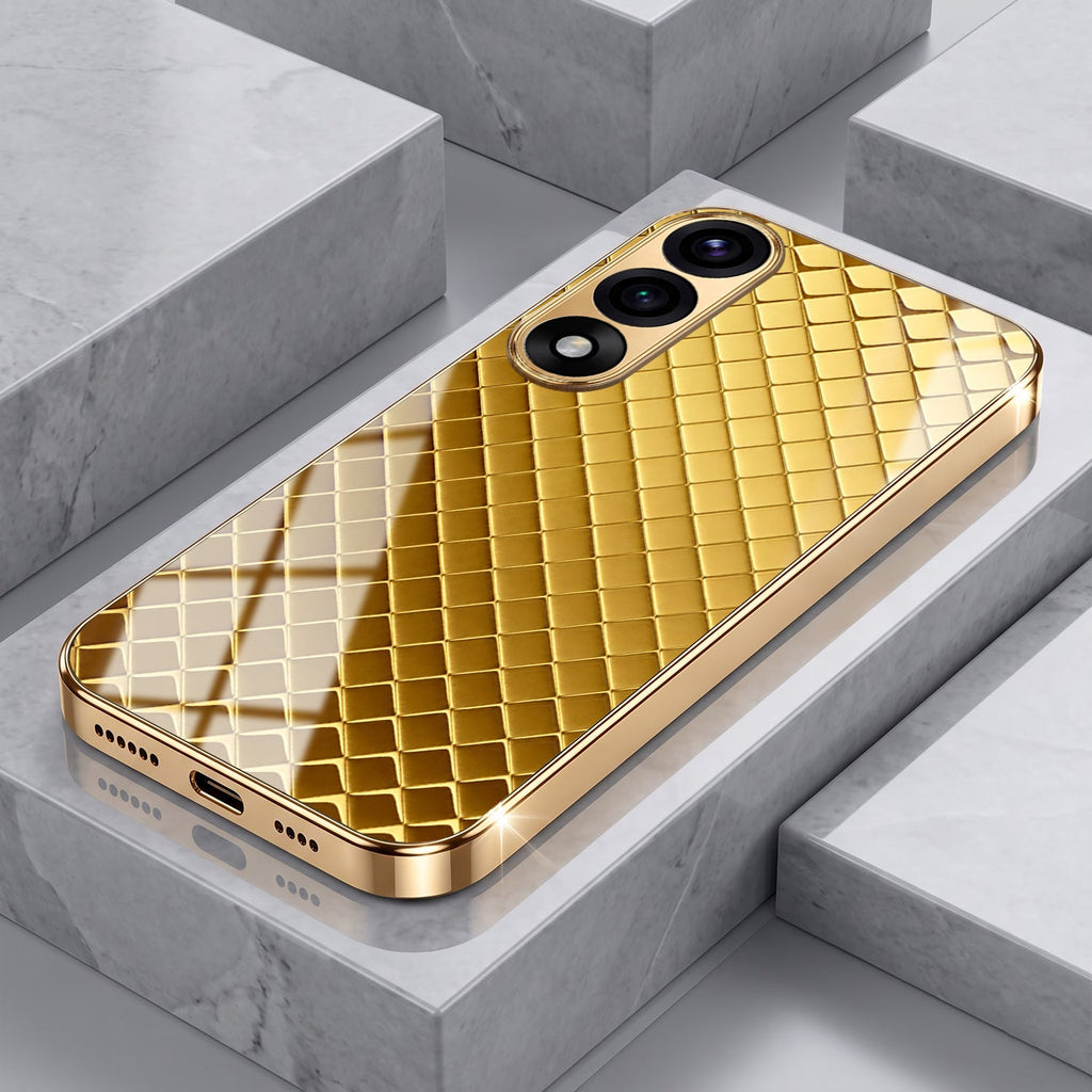 Oneplus Nord 5 5G Golden Criss Cross Gold Electroplated Glass Phone Back Case