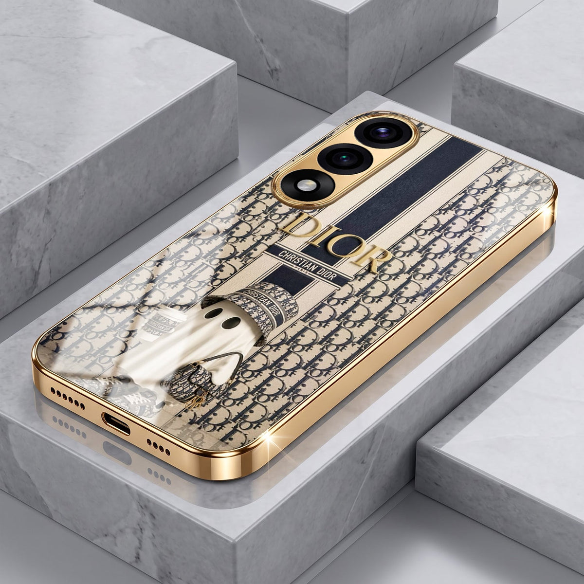 Oneplus Nord 5 5G Luxury Dior Gold Electroplated Glass Phone Back Case