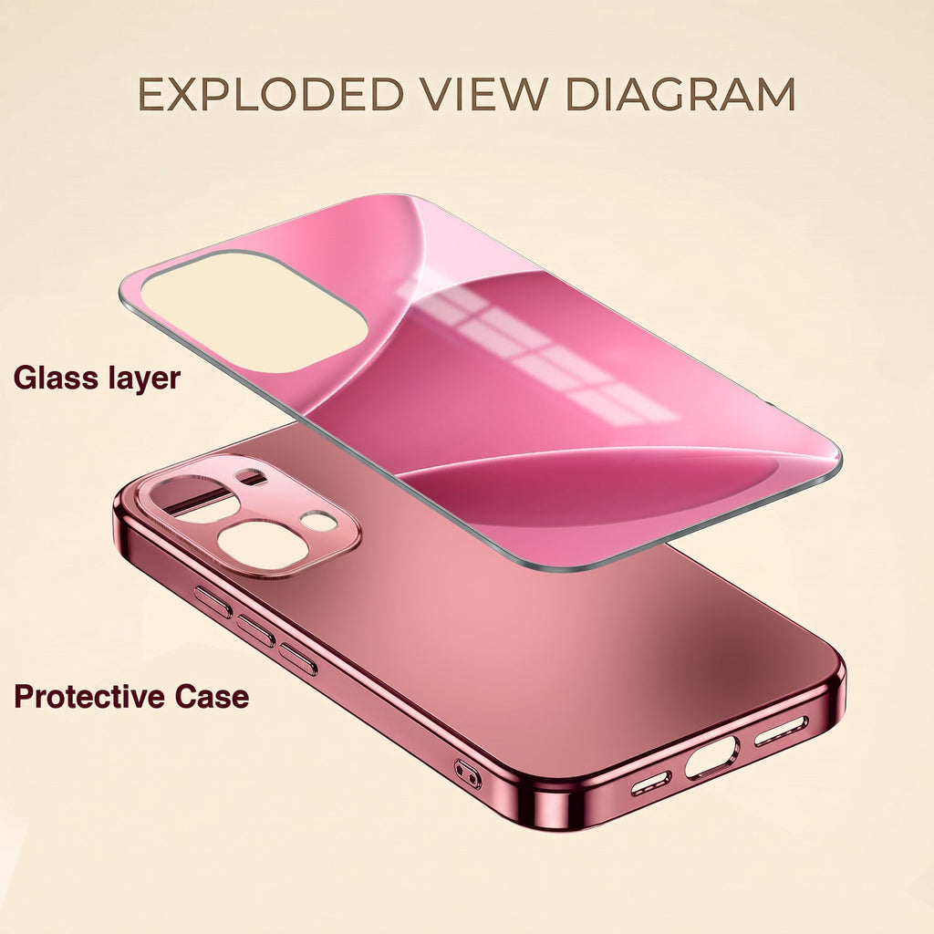 Vivo T5x 5G Luxury Glossy Wave Pink Electroplated Glass Phone Back Case