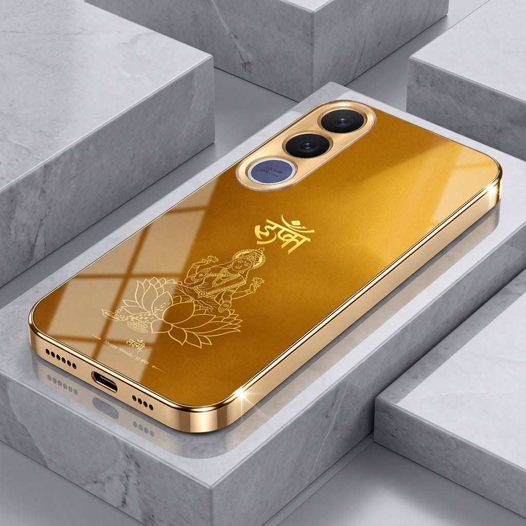 Vivo V70 FE 5G Shree Lakshmi Divine Gold Electroplated Glass Phone Back Case