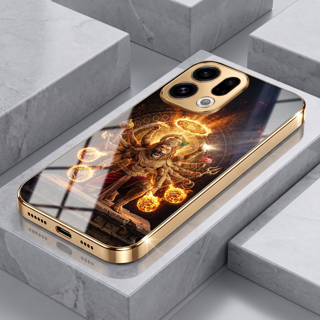 Oppo Find X9 5G Lord Narasimha Gold Electroplated Glass Phone Back Case