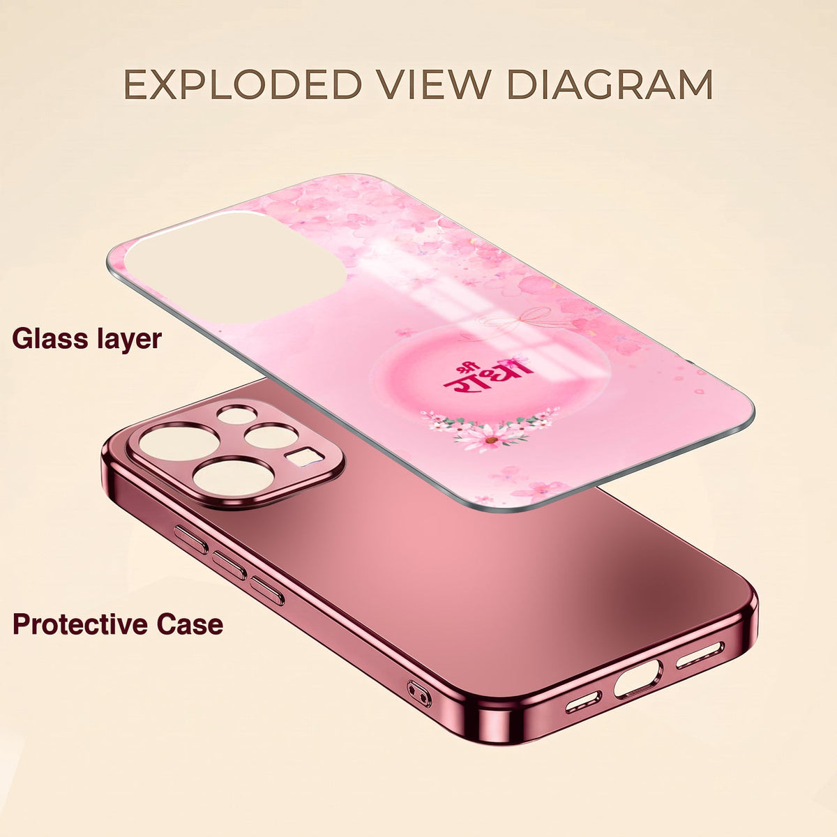Vivo V70 5G Luxury Shree Radha Pink Electroplated Glass Phone Back Case