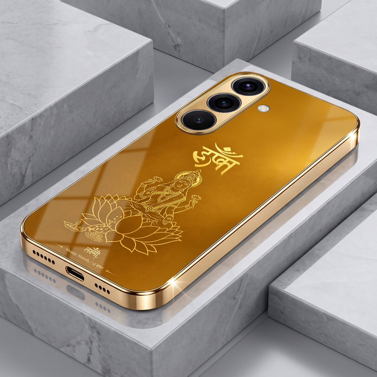 Samsung Galaxy A56 5G Shree Lakshmi Divine Gold Electroplated Glass Phone Back Case